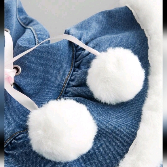 Women's Cute Furry Patchwork Ribbon Drawstring Ball Denim Mini Skirt - Picture 3 of 4